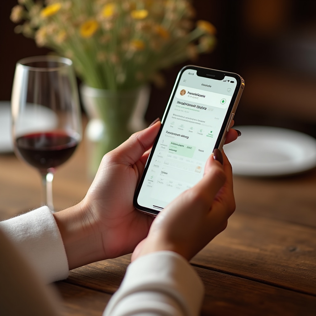 Mano che usa smartphone per prenotare un'esperienza in agriturismo
