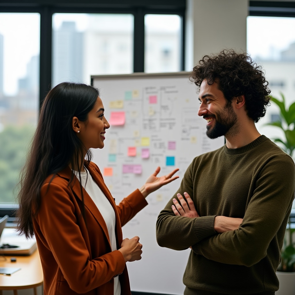 Due fondatori di XeliqrixHub che discutono il progetto in spazio di lavoro moderno